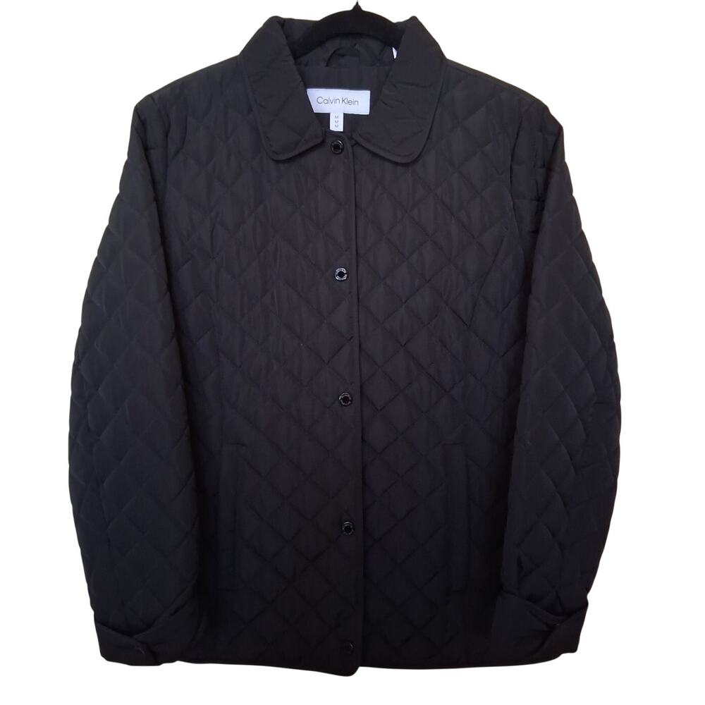 Calvin Klein Black Quilted Quarter-Zip Pullover size Medium
